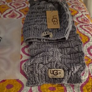 UGG Charcoal Knit Beanie and Scarf Set
